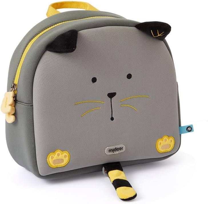 Backpack for Kids, Childrens Comfortable Picnic School Bag, Cute Animal Pattern, Gift Toddler Shoulder Bag, Water-resistant Lightweight, Nursery Preschool Boys Girls Age 3-6 Yrs - Grey Cat