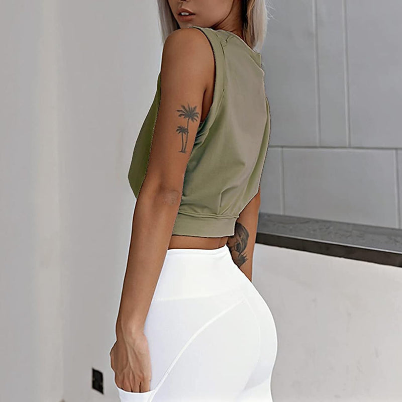 FFWTPY Workout Tops for Women Sleeveless Crop Tank Top Loose fit Crew Neck Vest Tops Yoga Gym Running Crop Top Camisole Blouses Shirt