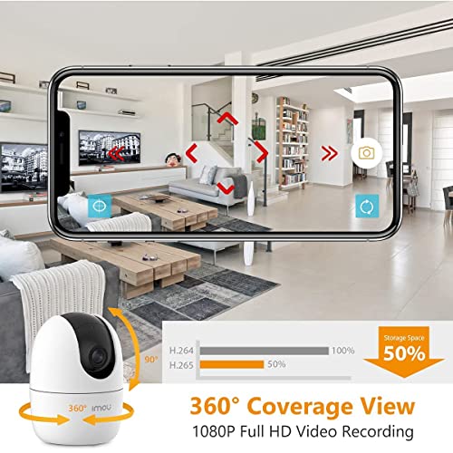 Imou Ranger 2-D, 360° Coverage, AI Human Detection, Privacy Mode, Human Detection,1080P, Built-in Siren, Smart Tracking, Privacy Mode, Abnormal Sound Alarm, Night Vision, Two-Way Talk, Cloud