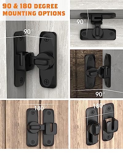 YogePote 90/180 Degree Barn Door Lock, Small Flip Gate Latches Hardware, Door Security Sliding Door Latch Lock fo Cabinets, Barn Door, Bathroom, Gardenr Doors (Black-2Pcs)