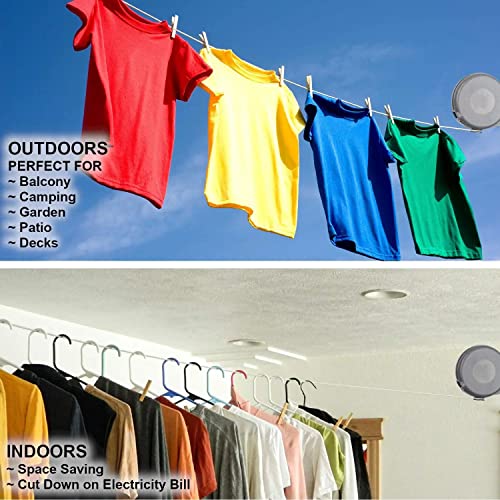 Retractable Clothesline Outdoor Cord 49 Feet - Easy Hanging Clothes Lines - Heavy Duty 30LBs Weight Capacity Clothes Line - Easy DYI Installation - Also Ideal for Indoor - Space Saving and Practical