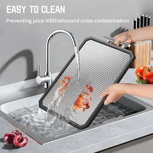 Yelajoy Premium Double-Sided Cutting Board - Large Stainless Steel Kitchen Board with Juice Groove, Non-Slip Edges & Scratch-Resistant Mesh (Dishwasher Safe)