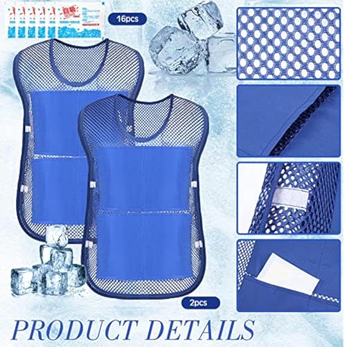 NALACAL 2Pcs Ice Vest, Cooling Vest with 16Pcs Ice Packs, Safety Vest, Summer Cooling Vest, Cool Jacket with Pockets for Outdoor Working in the Heat, Fishing, Running, Cycling, Gardening, Sports, Blue