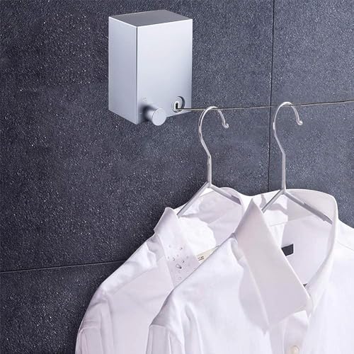 X spring Retractable Clothesline, 4.2m Wall Mounted Adjustable Laundry Line, Stainless Steel Clothes Line with Aluminum Alloy Bracket, Clothesline for Indoor Outdoor Bathroom Balcony (Gery)