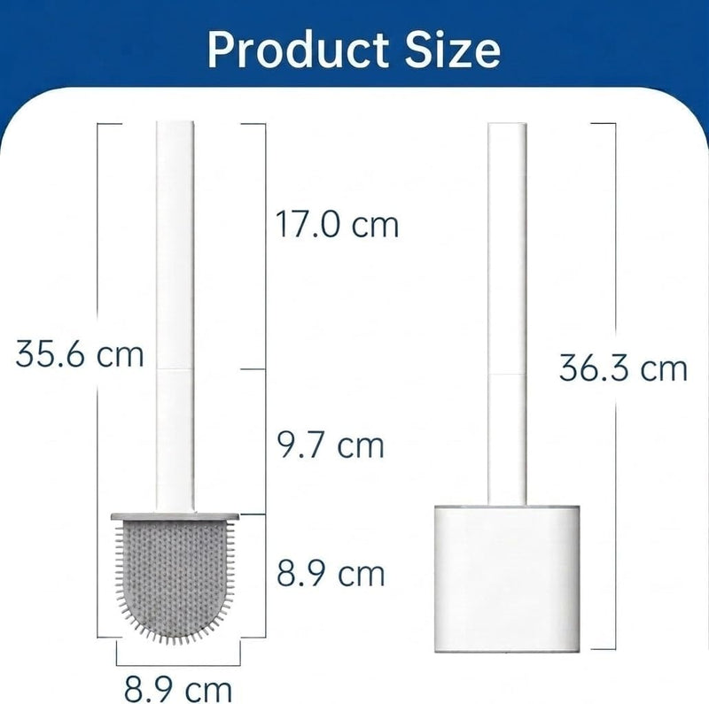 McMola Silicone Toilet Brush and Holder Set - No-Drill Wall Mounted or Freestanding Bathroom Scrubber, 360 Flexible TPR Bristles for Deep Under-Rim Cleaning, Quick-Drying & Anti-Drip (White)