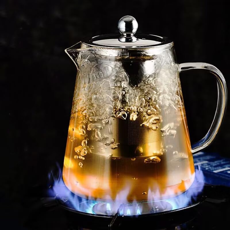 Small Glass Teapot with Infuser, Stovetop Safe, Blooming and Loose Leaf Tea Maker Set, with Removable Stainless Steel Infuser (450ml)