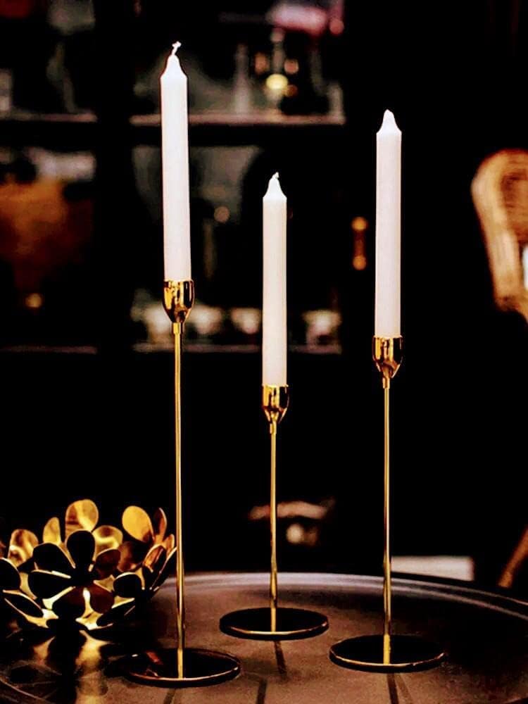 Candlestick Luxury Holder, 3PC's of holders for Party, Wedding, Dinner DECORATIVE metal Gold for tapper candles for Table, Mantel, Wedding, Dinning, Housewarming Gift