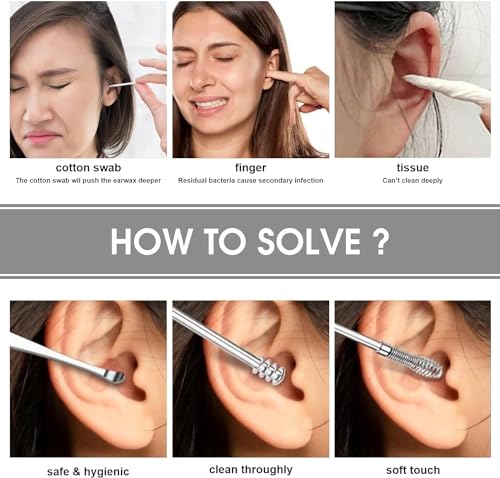 VELEGO 6 In 1 Ear Wax Removal Kit Ear Wax Removal Kit, 6Pcs Innovative Spring Earwax Cleaner Tool Set - Spiral Design Stainless Steel Ear Picks, Ear Cleaning Tool Set with Storage Box (Black)