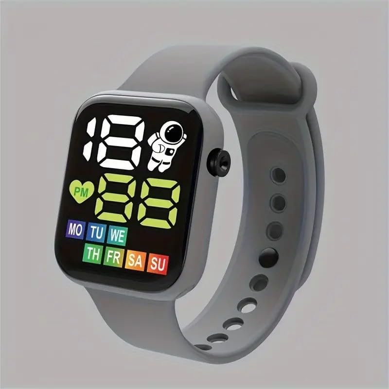 LED Space Explorer Watch - Luminous, Week Display Digital Electronic Timepiece for Young People- Color Black