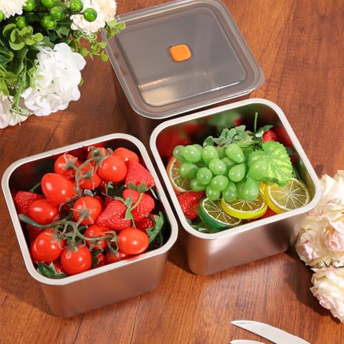 Wensdr 3 Packs Large 6.3Inches Square Stainless Steel Pizza Dough Proofing Containers with Lids,Food Storage Box with Sealing Cover 6.3x6.3x4.72(2500ML