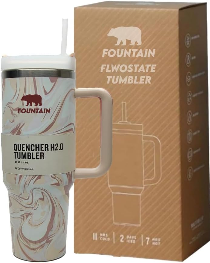 Fountain 40oz Stainless Steel Quencher H2.0 Vacuum Insulated Tumbler with Lid and Straw for Water, Iced Tea or Coffee, Smoothie (oud Cream)