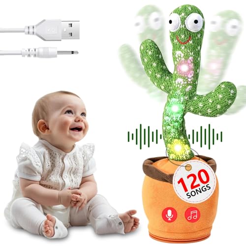 SHAHNARO Dancing Cactus Toy for Kids – Mimicking & Talking Cactus Toy Repeats What You Say – 120 Songs, 15s Voice Recorder, LED Light-Up, Funny Dancing Toy Plush in Pot - Gift for Toddlers & Adults