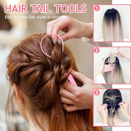 Hair Styling Braid Comb Tool, Set of 4, Rubber Bands Remover Edge Hairbrush Hair Tail Tools Ponytail Maker Accessories for Girls Women Professional and DIY Hairstyling
