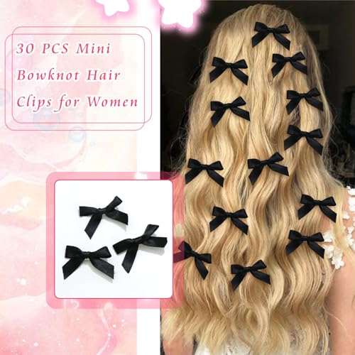 Tazweeq 30 Pcs Bow Hair Clips, 3 Colors Satin Mini Bowknot Hair, Accessories Cute Hair, Non-Slip Hair Clips, Mini Bowknot Hair, Bow Barrettes Ribbon Hairpins for Women Girls