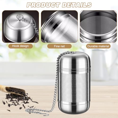 KLOP256 Tea Strainer, Reusable Stainless Steel Tea Infuser, Herbal Teapot with Lid Chain Hook, Mesh Tea Filter for Loose Leaves, Herbal Tea, Cups, Teapots, Spices (Size: 5 x 8.5 cm)