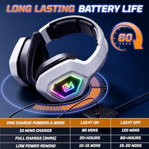 Garlo Wireless Gaming Headset with 7.1 Surround Sound & 60H+ Hrs, 2.4GHz/Wired/Bluetooth Gaming Headphones with USB and Type-c, RGB Over Ear Headphones for Pc, Ps4, Ps5, Switch, Laptop, Mobile, Mac