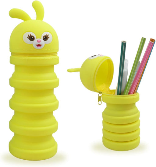 Telescopic Pencil Case, 3D Bear Telescopic Case, 2 in 1 Yellow Silicone Case and Desk Pencil Case, Small Stationery Box, School Supplies, School Bag, School Material Present