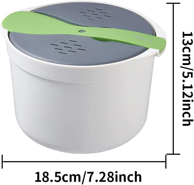 Microwave Rice Cooker, 2L Microwave Steamer Set with Rice Scoop, Lid, Strainer and Steaming Pot, Microwave Rice Maker Set for Pasta, Potato, Vegetables, Quinoa, Oatmeal, Non-stick, BPA Free (Green)