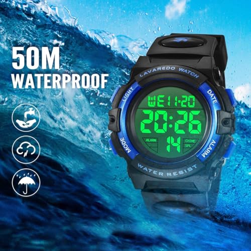Kids Watch, Boys Watch, Digital Sport Outdoor Multifunctional Chronograph LED 50 M Waterproof Alarm Calendar Analog Watch, for Children with Silicone Band, Kids Gift, for 3-15 Year Old Boys(1 Pack)