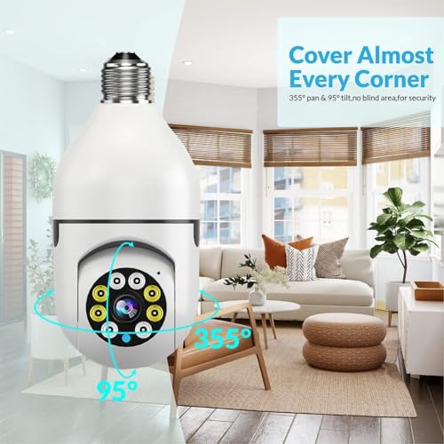 Bulb PTZ Indoor HD 1080P CCTV Wireless Camera Pan Tilt Zoom & Motion Sensor LED Light B22 Bulb Holder