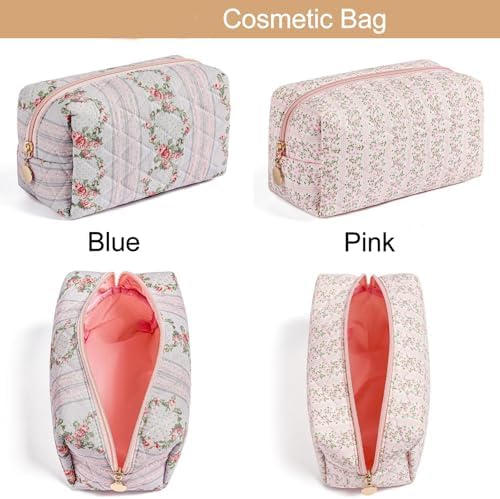Makeup Bag, Travel Cosmetic Bag for Women Girls, Zipper Make Up Pouch, Floral Flowers Toiletry Organizer Makeup, Portable Storage Bag (Pink)