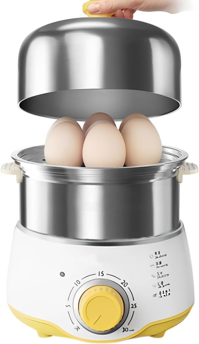 SPNOR Hard Boiled Egg Cooker 14-Egg Rapid Stainless Steel Egg Boiler with 30-Min Timer & Auto Shut Off, Compact Electric Vegetable Steamer for Cooking, Dishwasher Safe, yellow