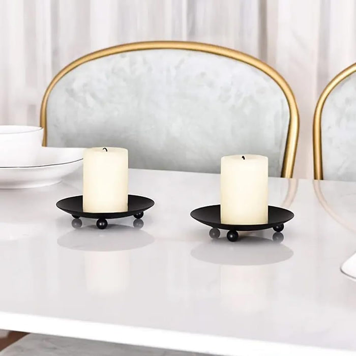 AMERTEER 2 Pcs Diameter 4.3" Candlestick Holders Iron Pillar Candle Holder Gold Candle Holder Hurricane Candle Holder Candle Stands Candle Plate Holder Pedestal Candle Holders for Table (Black)