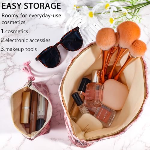 ZLFSRQ 3Pcs Checkered Makeup Bag for Women Large Cosmetic Bag Set Travel Toiletry Bag Makeup Pouch Bag for Purse Pink Zipper Storage Bag Organizer Cute Small Aesthetic Girls Car Essentials Bag