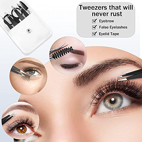 ELECDON 6 Pieces Eyebrow Tweezers Set with Curved Scissors, Eyelash Brush Stainless Steel Brow Remover Tools for Women and Girls, Hair Plucking Daily Beauty Tool with Storage Case (Classic Color)