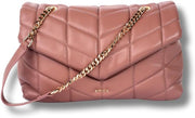 Natalia Soft Puffer Quilted Leather Women's Crossbody Handbag with Gold Chain