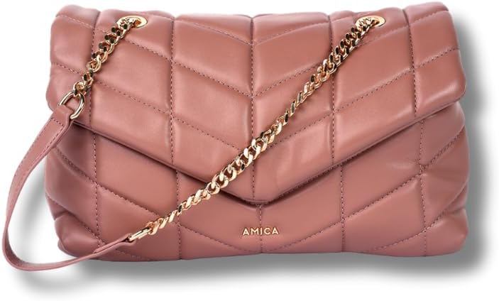 Natalia Soft Puffer Quilted Leather Women's Crossbody Handbag with Gold Chain
