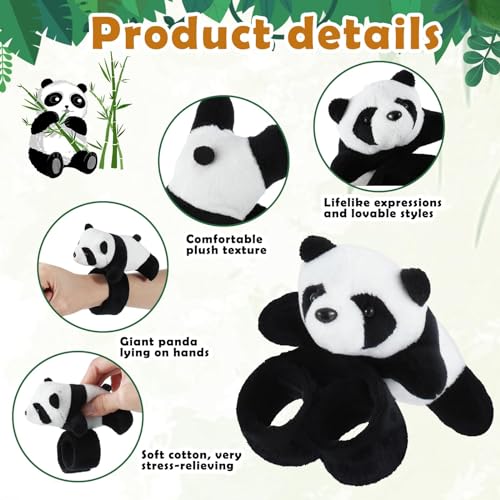 NALACAL 4-Pack Panda Plush Slap Bracelets for Kids - Soft Cute Stuffed Animal Slap Bracelets for Boys Girls Birthday Party Favors Baby Shower Party Decor Gifts