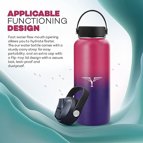 32OZ Insulated Water Bottle Double Wall 18/8 Stainless Steel Water Bottle With Straw Water Bottle For Kids School Sports Water Bottle 1l Thermos Flask Hot Water Bottles For Gym Bottle