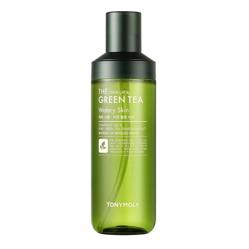 TONYMOLY THE CHOK CHOK GREEN TEA WATERY SKIN, 180ml Toner, Hydrating Finish, Green Tea Extract, Soothing, Lightweight, Korean Skincare