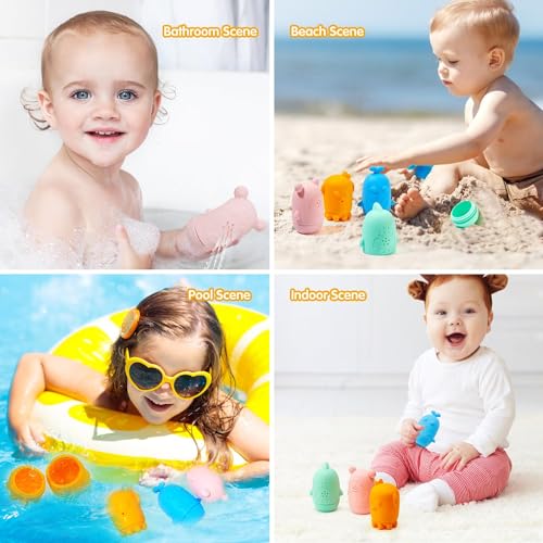 NALACAL 4 Pack Silicone Baby Bath Toys, Water Toys for Toddlers 1-3, Bathtub Pool Toys for Babies 6-12 Months, Dishwasher Safe Infant Toys, Baby Girl and Boy Gifts