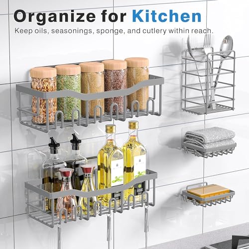 WEKOTEE Shower Caddy 4 Pack, Adhesive Shower Shelves Organizer for Bathroom Storage&Home Decor&Kitchen, Rustproof Stainless Steel Bathroom Organizer (43-05)