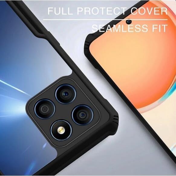 Muzz Honor X7C Case Shockproof Cover 360 Degree Protection Design Best Camera Protection Transparent Hybrid Back Black Bumper Cover Case for Honor X7C 2024