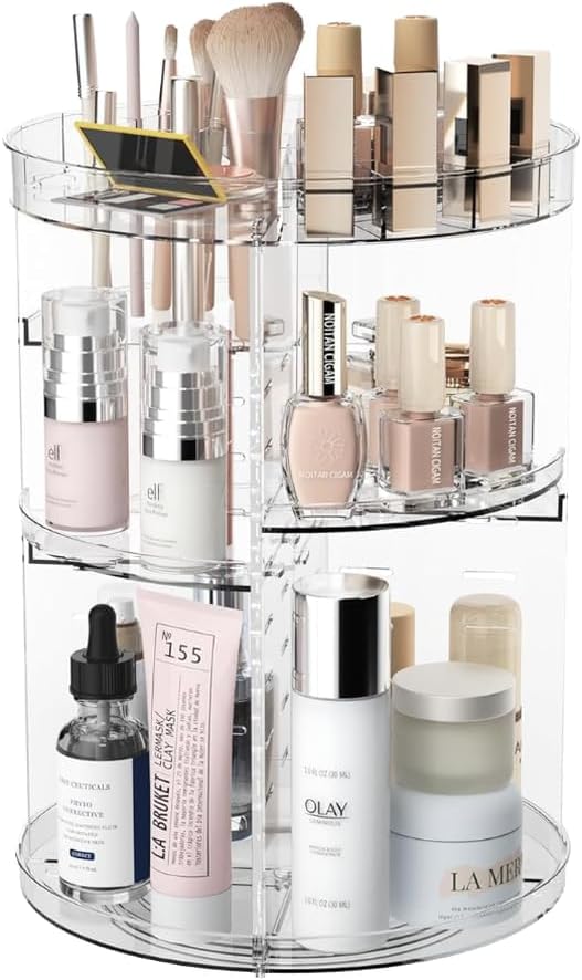 GENZY Rotating Makeup Organizer | Premium 360 Spinning Storage Case | Clear Acrylic Cosmetic Storage & Bathroom Organizer, Transparent, for Perfume, Beauty, Make up, Lipstick, Brushes