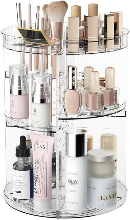 GENZY Rotating Makeup Organizer | Premium 360 Spinning Storage Case | Clear Acrylic Cosmetic Storage & Bathroom Organizer, Transparent, for Perfume, Beauty, Make up, Lipstick, Brushes