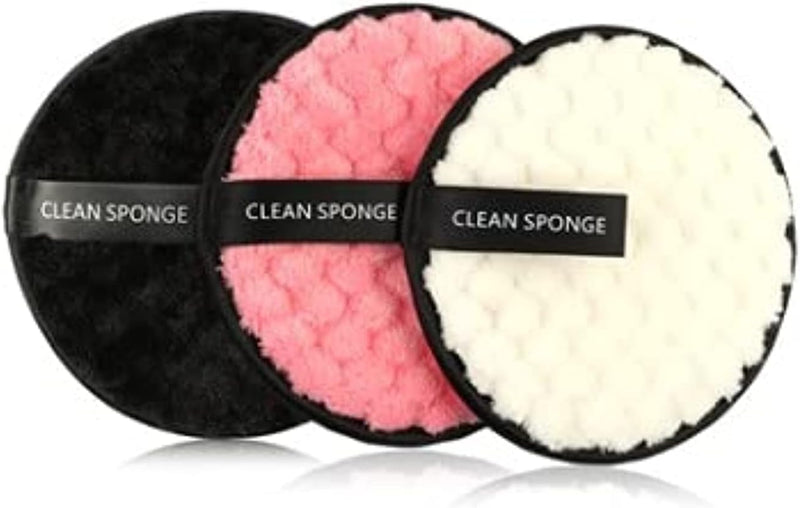 3 pcs Makeup Remover Pads Reusable Soft Facial Cleaning Puffs Washable Make Up Removing Cloth Microfiber Towel (Black, Pink, White) - Black, Pink, White