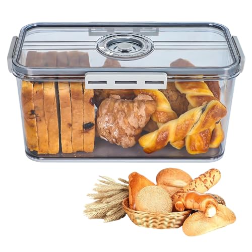 Angju Bread Box With Bamboo Wood Cutting Board Lid & Bread Slicer Holder, Rectangular Cream Color Bread Container For Kitchen Countertop, 40.5 * 21 * 13cm, Bread Storage Container