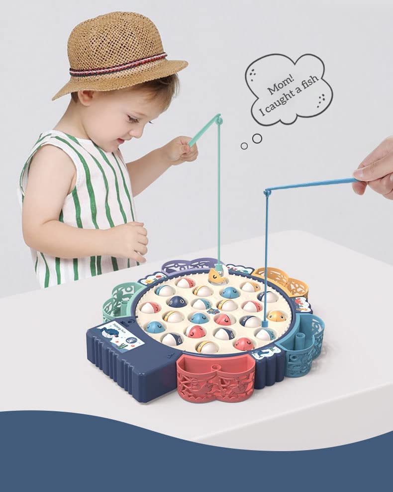 Fishing Game Play Set,Magnetic Fishing Games with 55 Fish, 4 Poles, & Rotating Board w/ On-Off Music, Learning Math Balance, Educational Preschool Counting Set for 3 4 5 6 7 Year Old Boy Girl (pink)