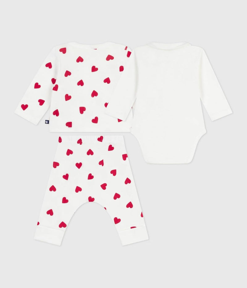 Ensemble bébé 3 pièces cache-coeur imprimé cœurs en coton