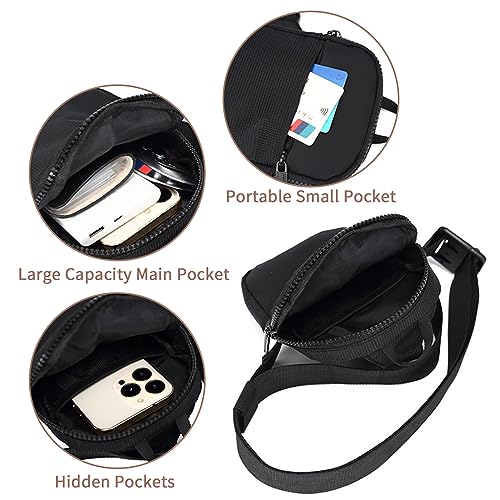 Lizbin Small Sling Bag for Women and Men - Crossbody Purse, Fanny Pack, Mini Chest Bag, Belt Bag - Lightweight for Travelling and Hiking (Black)