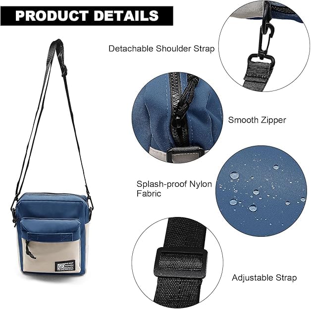 BIGTHREE Small Crossbody Bag, Shoulder Bag, Men's Handbag Shoulder Bag, Nylon Crossbody Bag, with Zipper and Adjustable Strap, Mens Cross Body Bag, for Work Business Travel Mens Gifts