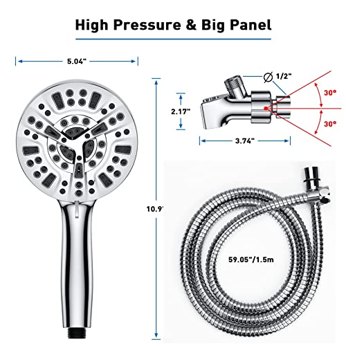 Gcirik High Pressure Shower Head with Handheld, 8 Spray Settings + 2 Power Jet Modes Shower Heads, 5.04" Detachable Showerhead Set with Stainless Steel Hose and Adjustable Bracket
