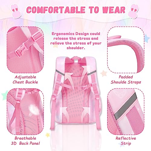 Azonee Backpack for Kids, School Bag for Girls Lightweight & Multi Compartment School Bag for Teenagers Water Resistant & Large Capacity School Bag (Pink)