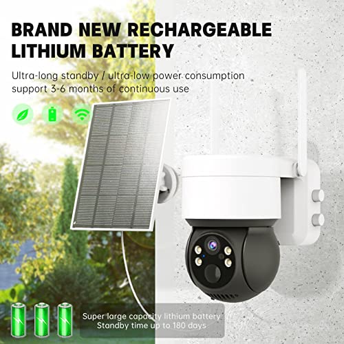 Rengu Outdoor Solar Wireless Security Camera, Weatherproof 1080P HD WiFi Security Camera APP Remote View Panoramic View for Outdoor