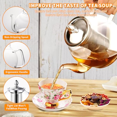 Yoawllty Glass Teapot with Infuser, 1000ml Borosilicate Tea Kittle,Glass Heat Resistant Clear Tea Pot with Infuser Strainer Removable Infuser for Microwavable and Stovetop Safe