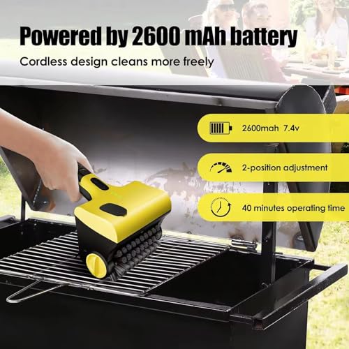 Dpofirs Electric Grill Brush Cordless 2600mAh Battery - BBQ Cleaning with Dual Brush Heads, Adjustable Speed, Spray, Type C Charging